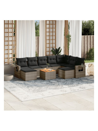 Sonata H Градински комплект диван с възглавници 10 части сив полиратан