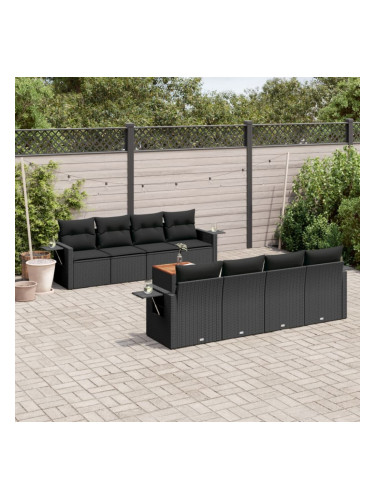 Sonata H Градински комплект диван с възглавници 9 части черен полиратан
