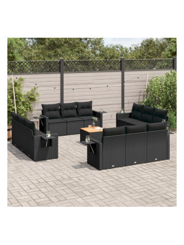 Sonata H Градински диван с възглавници, 13 части, черен, полиратан