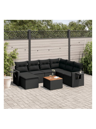 Sonata H Градински комплект диван с възглавници 8 части черен полиратан