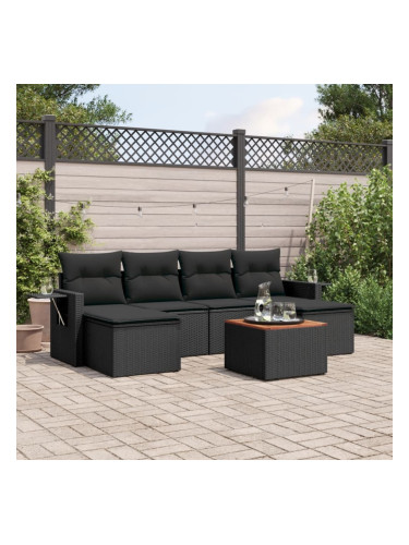 Sonata H Градински комплект диван с възглавници 7 части черен полиратан