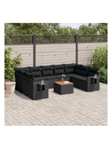 Sonata H Градински комплект диван с възглавници 10 части черен полиратан