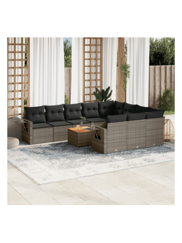 Sonata H Градински комплект диван с възглавници 11 части черен полиратан