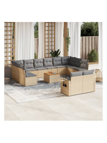Sonata H Градински комплект диван с възглавници 13 части бежов полиратан
