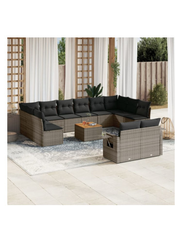 Sonata H Градински комплект диван с възглавници 13 части сив полиратан