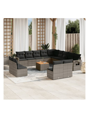 Sonata H Градински комплект диван с възглавници 14 части сив полиратан