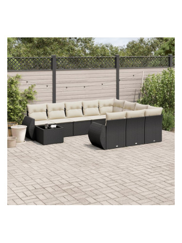 Sonata H Градински комплект диван с възглавници 11 части черен полиратан