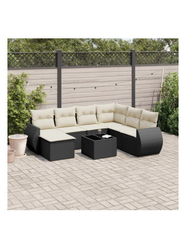 Sonata H Градински комплект диван с възглавници 8 части черен полиратан