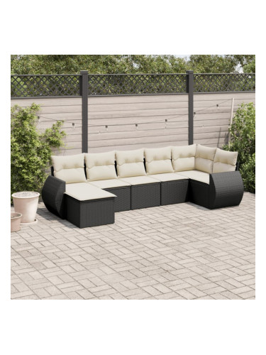 Sonata H Градински комплект диван с възглавници 7 части черен полиратан