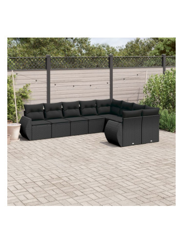 Sonata H Градински комплект диван с възглавници 9 части черен полиратан