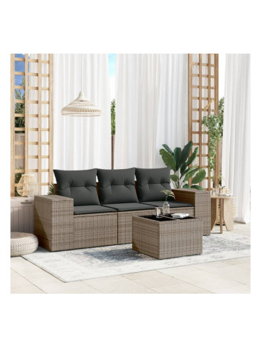 Sonata H Градински диван с възглавници от 4 части сив полиратан