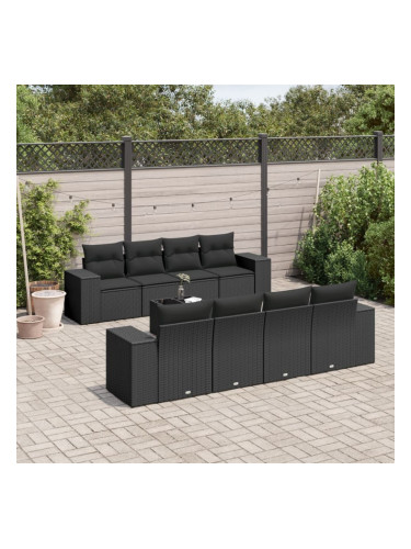 Sonata H Градински комплект диван с възглавници 9 части черен полиратан