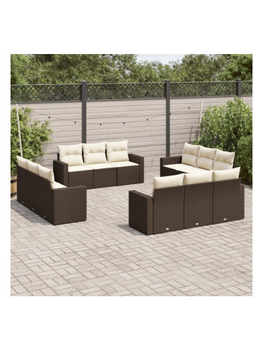 Sonata H Градински комплект диван с възглавници 12 части кафяв полиратан