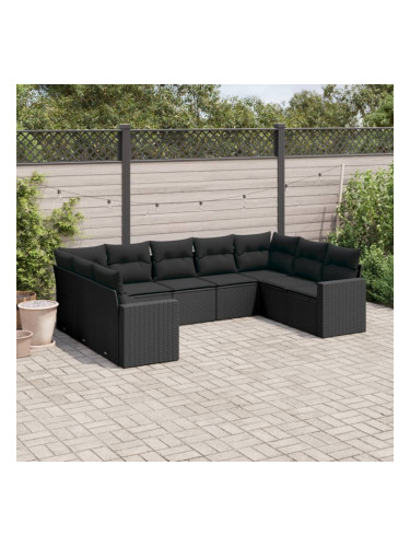 Sonata H Градински комплект диван с възглавници 9 части черен полиратан