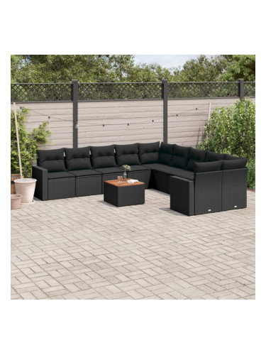 Sonata H Градински комплект диван с възглавници 11 части черен полиратан