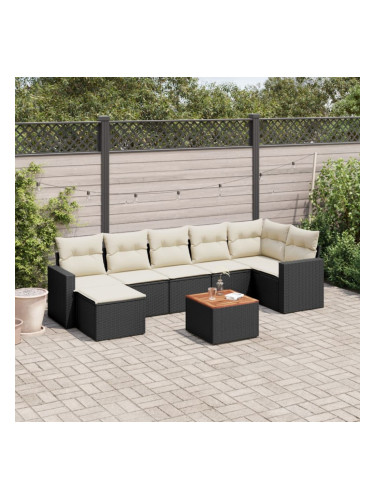 Sonata H Градински комплект диван с възглавници 8 части черен полиратан