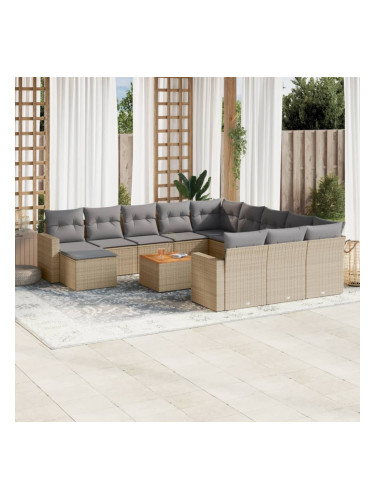 Sonata H Градински комплект диван с възглавници 13 части бежов полиратан