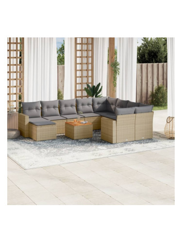 Sonata H Градински диван с възглавници, 11 части, бежов полиратан