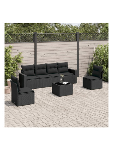 Sonata H Градински комплект диван с възглавници 7 части черен полиратан