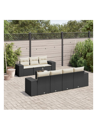 Sonata H Градински комплект диван с възглавници 8 части черен полиратан
