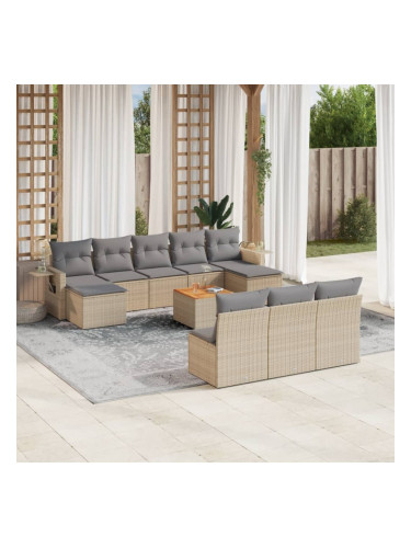 Sonata H Градински диван с възглавници, 11 части, бежов полиратан