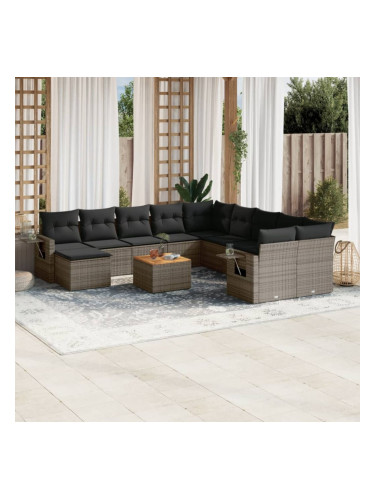 Sonata H Градински комплект диван с възглавници 12 части сив полиратан