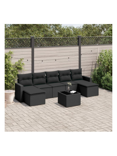 Sonata H Градински комплект диван с възглавници 8 части черен полиратан