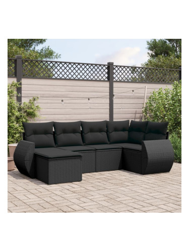 Sonata H Градински диван с възглавници, 6 части, черен, полиратан