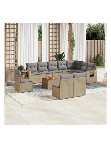 Sonata H Градински диван с възглавници, 11 части, бежов полиратан