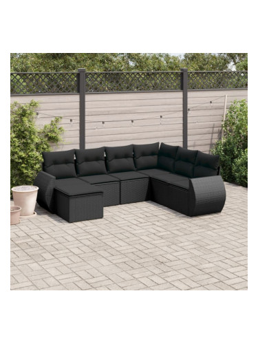 Sonata H Градински комплект диван с възглавници 7 части черен полиратан