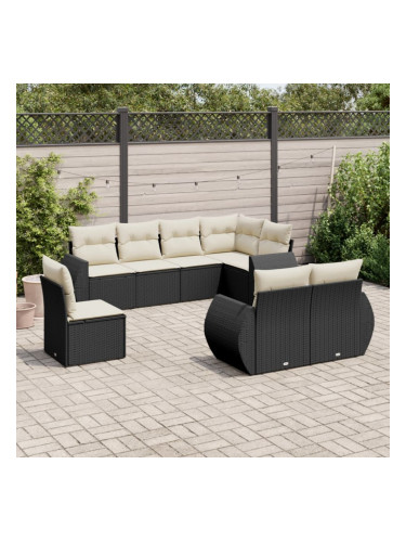 Sonata H Градински комплект диван с възглавници 8 части черен полиратан