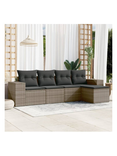 Sonata H Градински комплект с възглавници, 5 части, сив полиратан