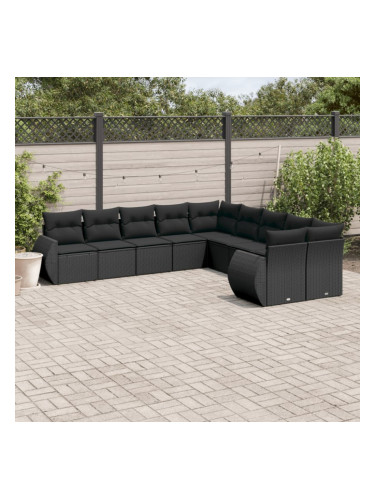 Sonata H Градински комплект диван с възглавници 10 части черен полиратан