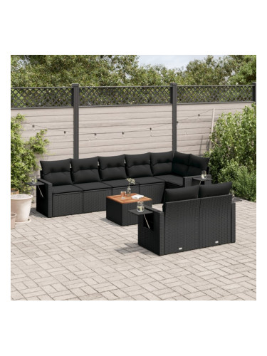Sonata H Градински комплект диван с възглавници 9 части черен полиратан