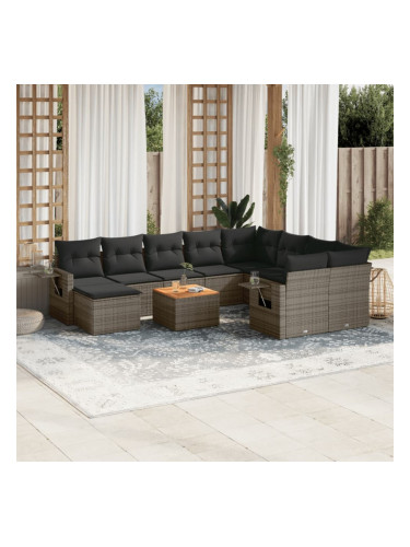 Sonata H Градински комплект диван с възглавници 11 части сив полиратан