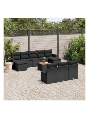 Sonata H Градински комплект диван с възглавници 11 части черен полиратан