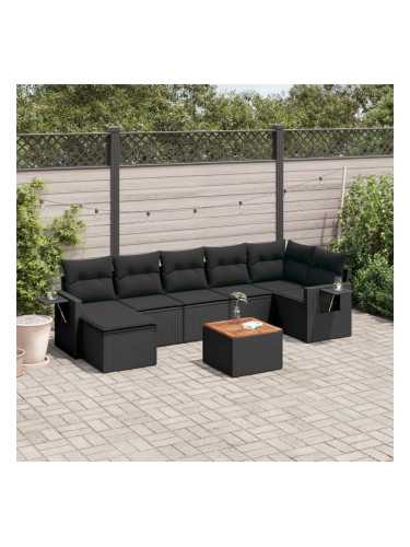 Sonata H Градински комплект диван с възглавници 8 части черен полиратан