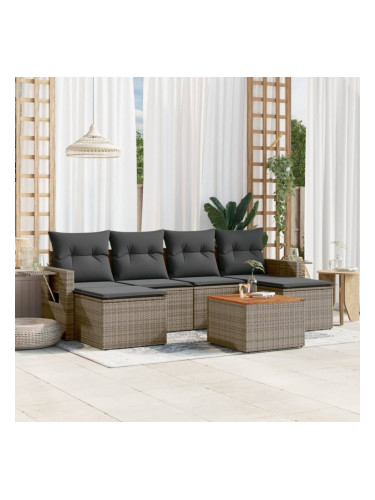 Sonata H Градински диван с възглавници, 7 части, полиратан, сив