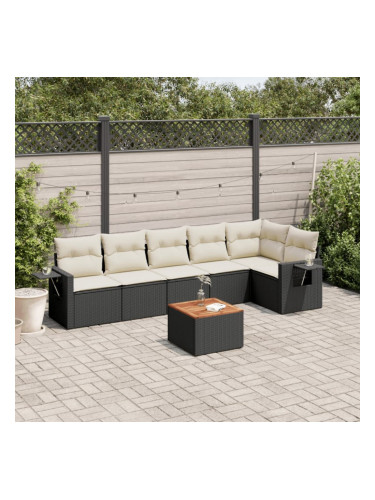 Sonata H Градински комплект диван с възглавници 7 части черен полиратан