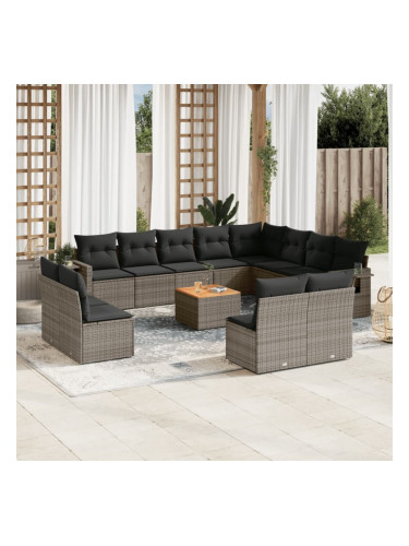 Sonata H Градински комплект диван с възглавници 13 части сив полиратан