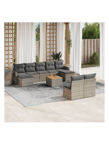 Sonata H Градински комплект диван с възглавници 10 части сив полиратан