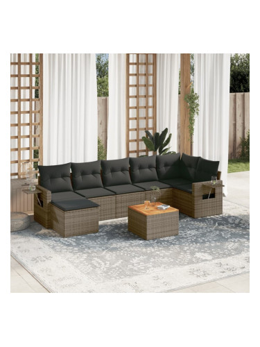 Sonata H Градински комплект диван с възглавници 8 части сив полиратан