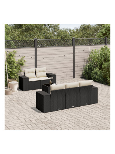 Sonata H Градински диван с възглавници, 6 части, черен, полиратан