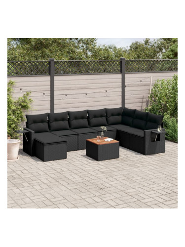Sonata H Градински комплект диван с възглавници 9 части черен полиратан