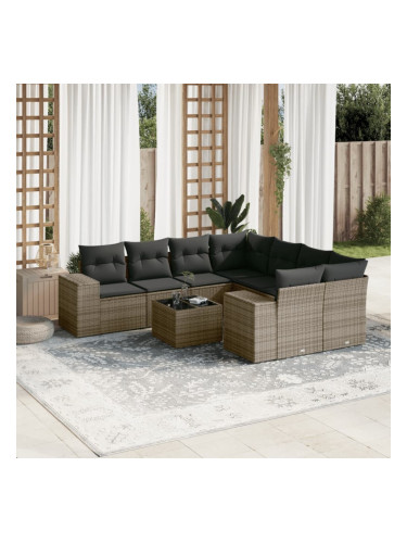 Sonata H Градински комплект диван с възглавници 9 части сив полиратан