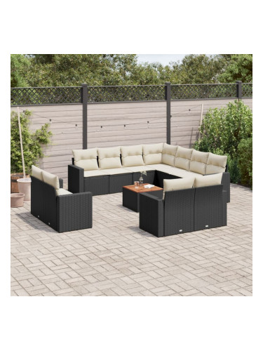 Sonata H Градински диван с възглавници, 13 части, черен, полиратан