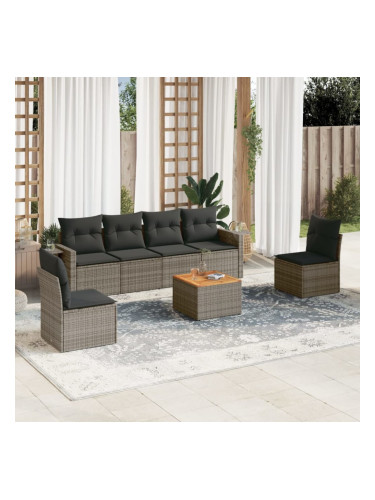 Sonata H Градински диван с възглавници, 7 части, полиратан, сив