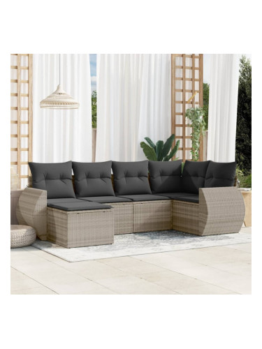 Sonata H Градински комплект с възглавници, 6 части, светлосив полиратан