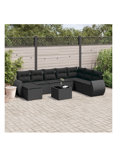 Sonata H Градински комплект диван с възглавници 9 части черен полиратан