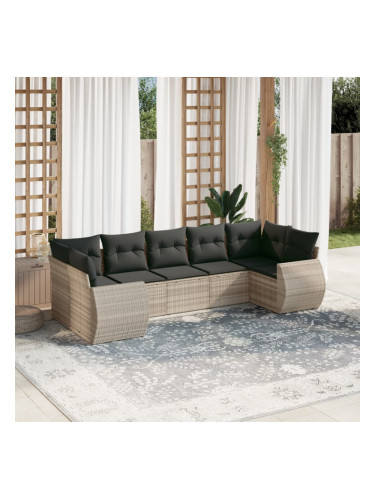 Sonata H Градински комплект с възглавници, 7 части, светлосив полиратан